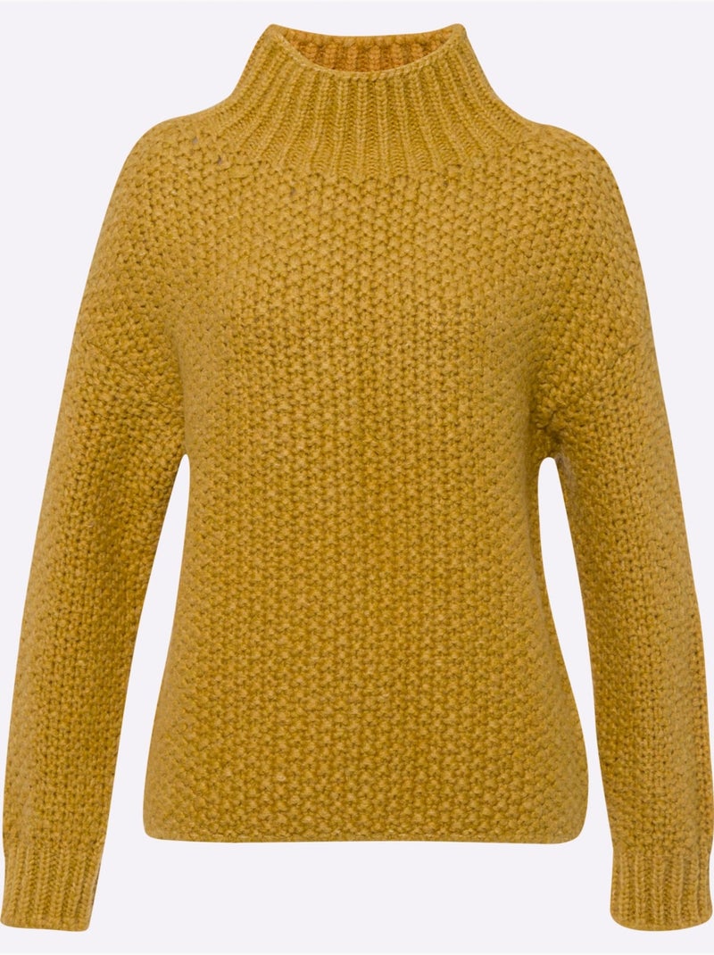 Pull à Col Montant Jolie Structure Tricot - Taille Standard - Helline Ocre - Kiabi