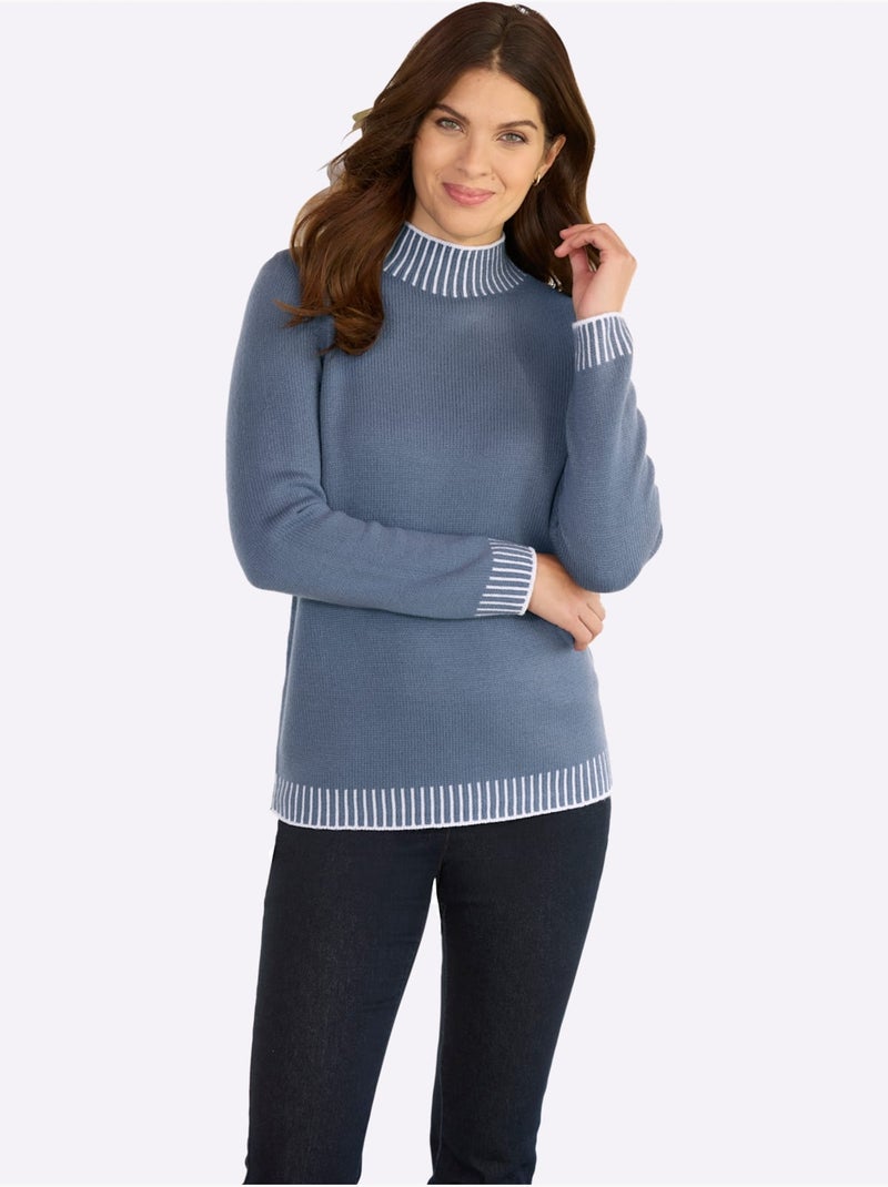 Pull à Col Montant Jolis Contrastes - Taille Standard - Moda Vilona Bleu gris - Kiabi