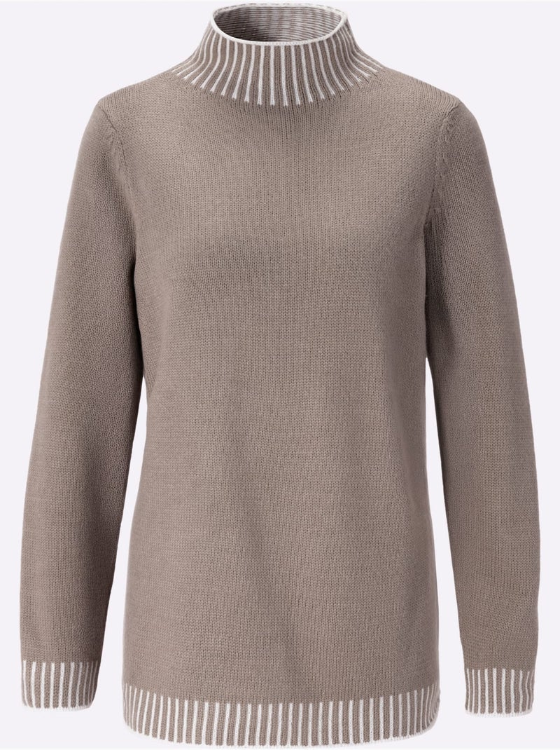 Pull à Col Montant Jolis Contrastes - Taille Standard - Moda Vilona Gris taupe - Kiabi