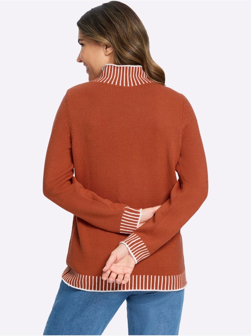 Pull à Col Montant Jolis Contrastes - Taille Standard - Moda Vilona Orange/Rouge - Kiabi
