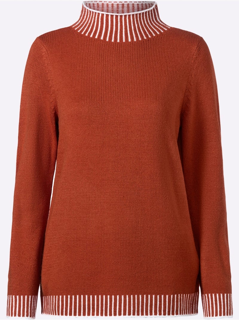 Pull à Col Montant Jolis Contrastes - Taille Standard - Moda Vilona Orange/Rouge - Kiabi