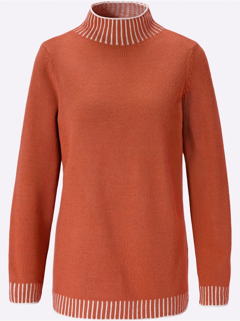 Pull à Col Montant Jolis Contrastes - Taille Standard - Moda Vilona Rouge - Kiabi