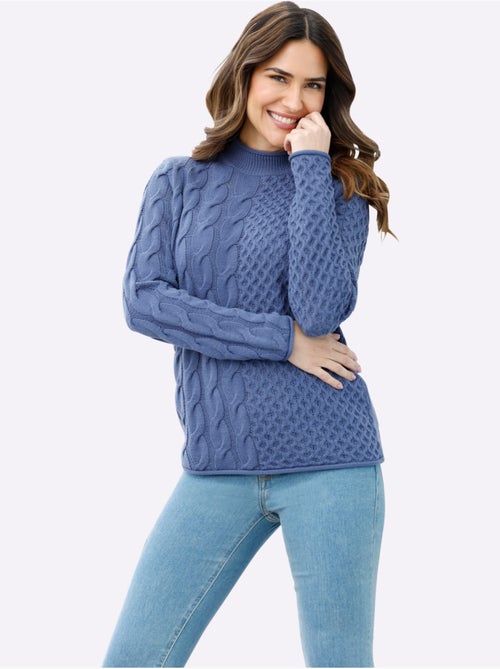 Pull à col montant mélange de motifs tendance - taille standard - moda vilona - Kiabi Pull à col montant mélange de motifs tendance - taille standard - moda vilona - Kiabi