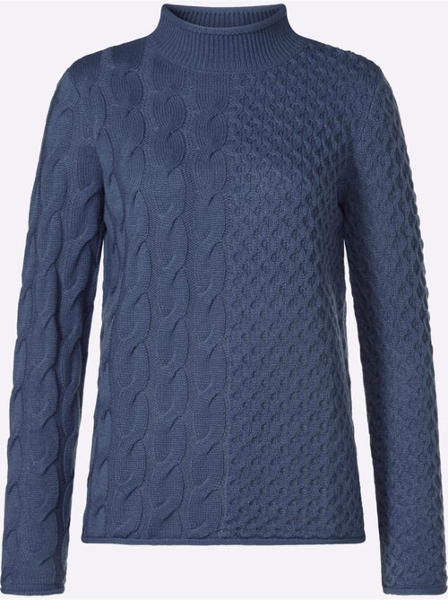 Pull à col montant mélange de motifs tendance - taille standard - moda vilona - Kiabi Pull à col montant mélange de motifs tendance - taille standard - moda vilona - Kiabi