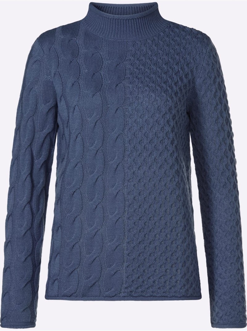 Pull à col montant mélange de motifs tendance - taille standard - moda vilona Bleu gris - Kiabi