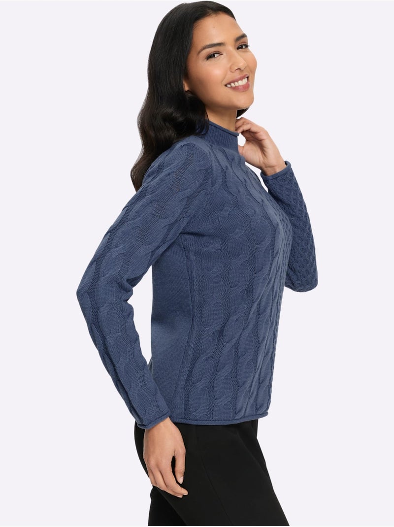 Pull à col montant mélange de motifs tendance - taille standard - moda vilona Bleu gris - Kiabi
