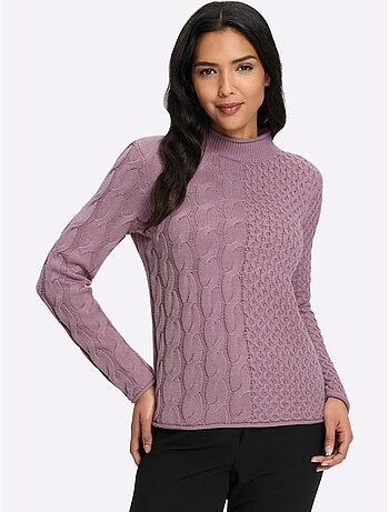 Pull à col montant mélange de motifs tendance - taille standard - moda vilona