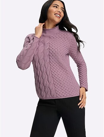 Pull à col montant mélange de motifs tendance - taille standard - moda vilona