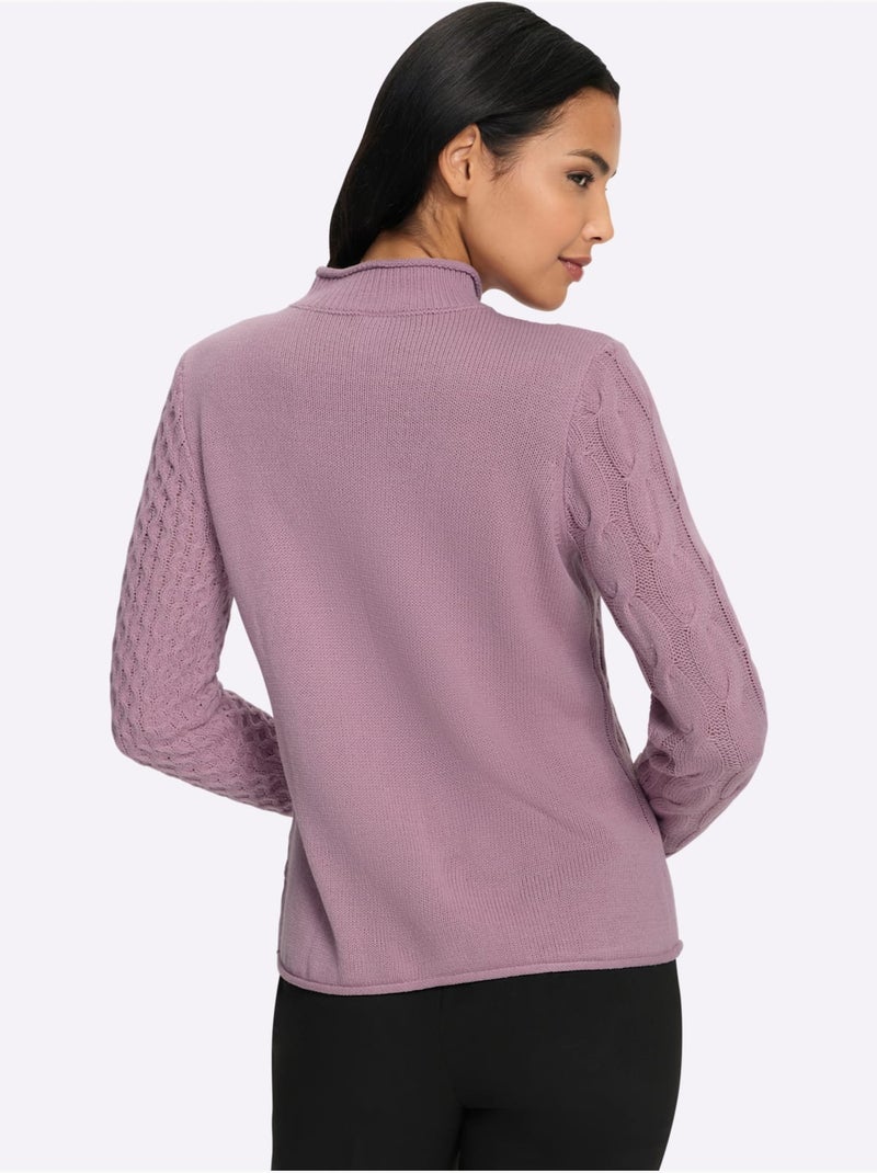 Pull à col montant mélange de motifs tendance - taille standard - moda vilona Mauve - Kiabi