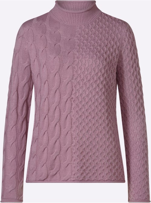 Pull à col montant mélange de motifs tendance - taille standard - moda vilona - Kiabi