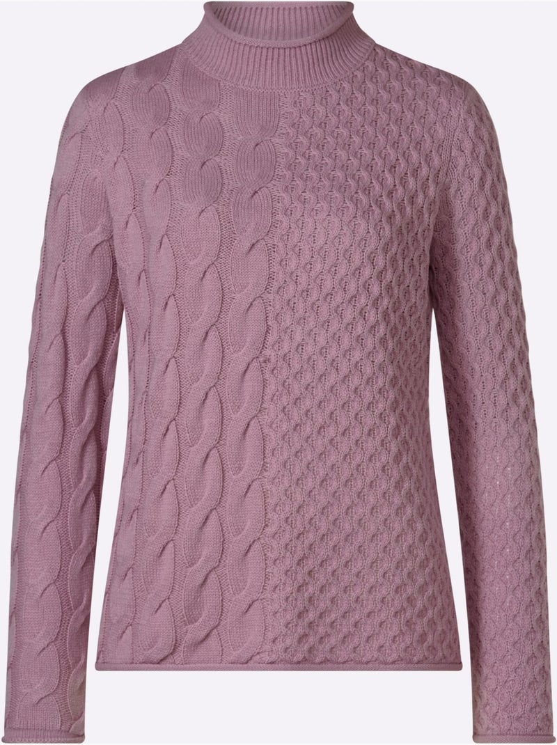 Pull à col montant mélange de motifs tendance - taille standard - moda vilona Mauve - Kiabi