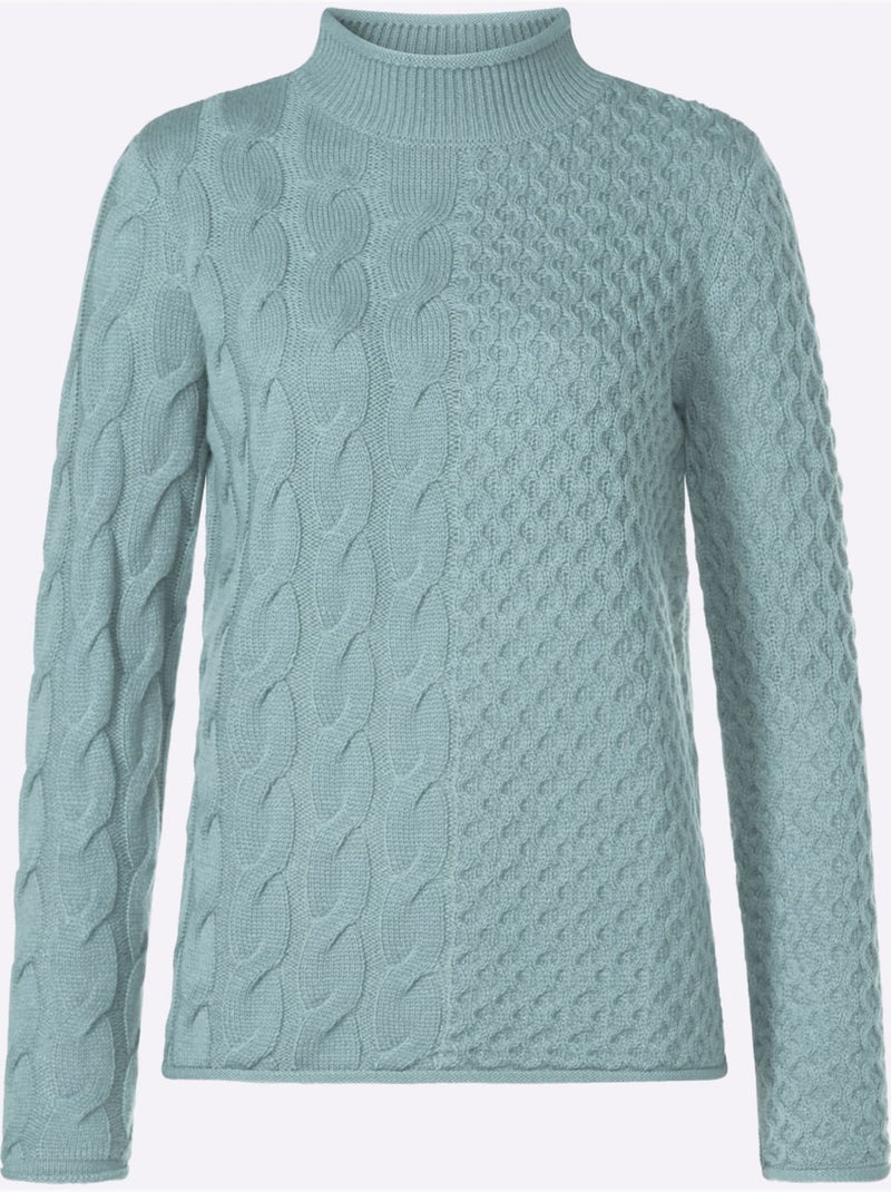 Pull à col montant mélange de motifs tendance - taille standard - moda vilona Menthe - Kiabi