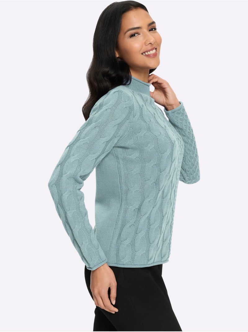 Pull à col montant mélange de motifs tendance - taille standard - moda vilona Menthe - Kiabi