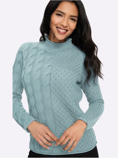 Pull à col montant mélange de motifs tendance - taille standard - moda vilona - Kiabi Pull à col montant mélange de motifs tendance - taille standard - moda vilona - Kiabi