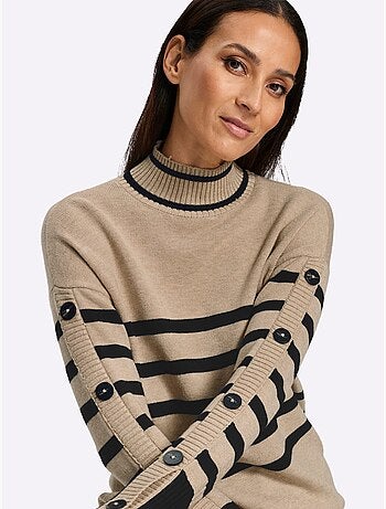 Pull à col montant motif à rayures mode - taille standard - helline