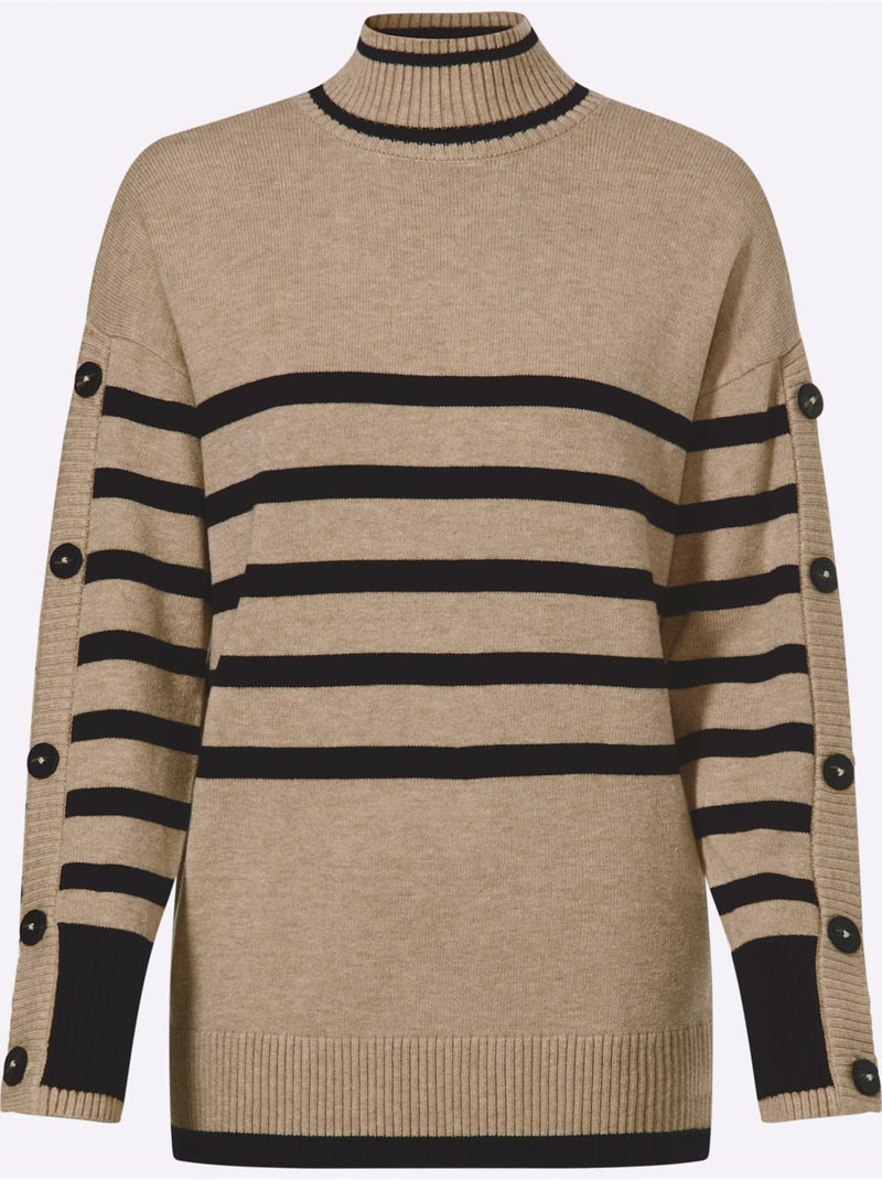 Pull à col montant motif à rayures mode - taille standard - helline Beige/Noir - Kiabi