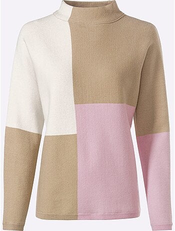 Pull à Col Montant Motif Color Block Tendance - Taille Standard - Helline
