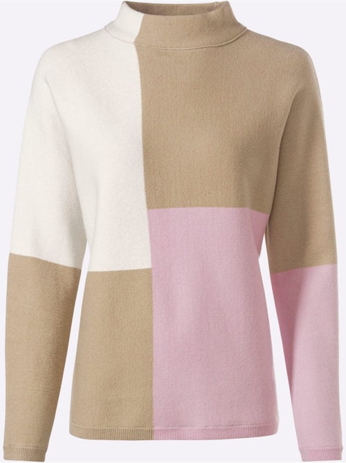 Pull à Col Montant Motif Color Block Tendance - Taille Standard - helline - Kiabi