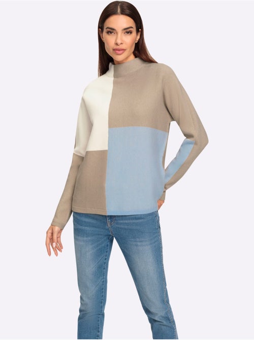 Pull à Col Montant Motif Color Block Tendance - Taille Standard - helline - Kiabi