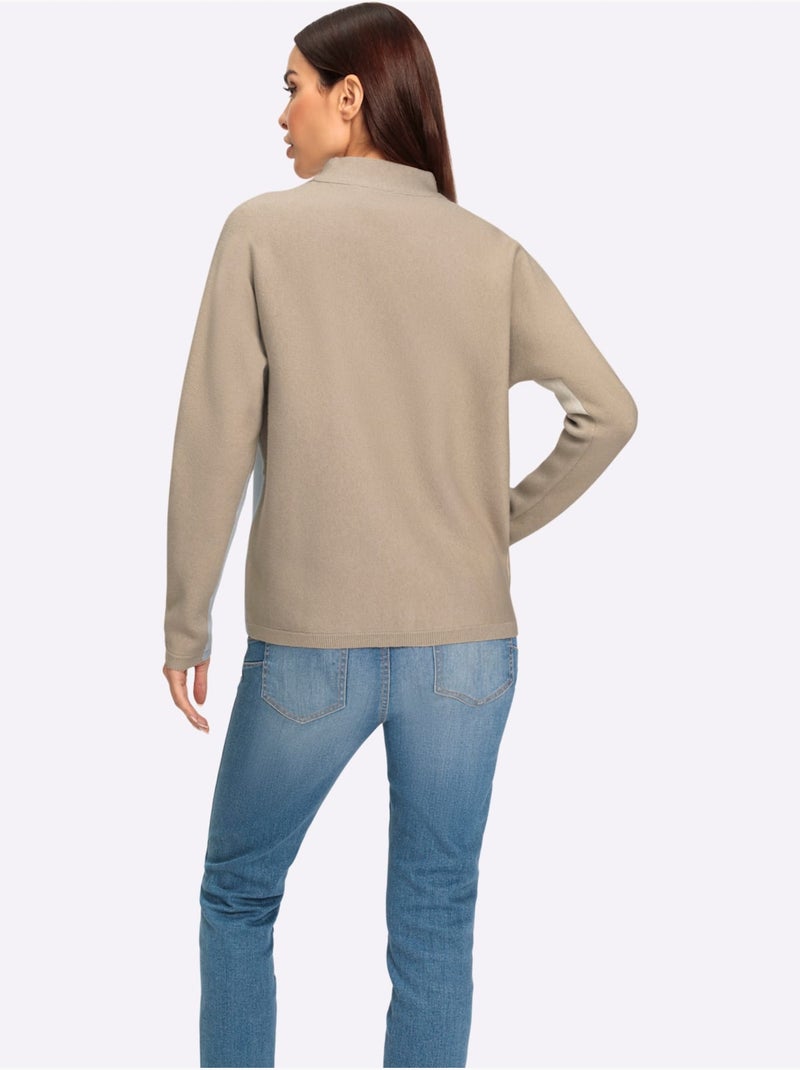 Pull à Col Montant Motif Color Block Tendance - Taille Standard - Helline Bleu Beige - Kiabi