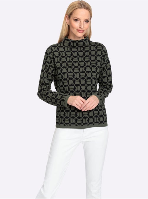 Pull à col montant motif graphique - taille standard - helline - Kiabi Pull à col montant motif graphique - taille standard - helline - Kiabi