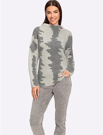 Pull à col montant motif jacquard tendance - taille standard - helline