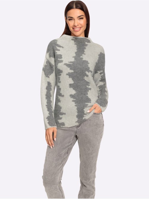 Pull à col montant motif jacquard tendance - taille standard - helline - Kiabi