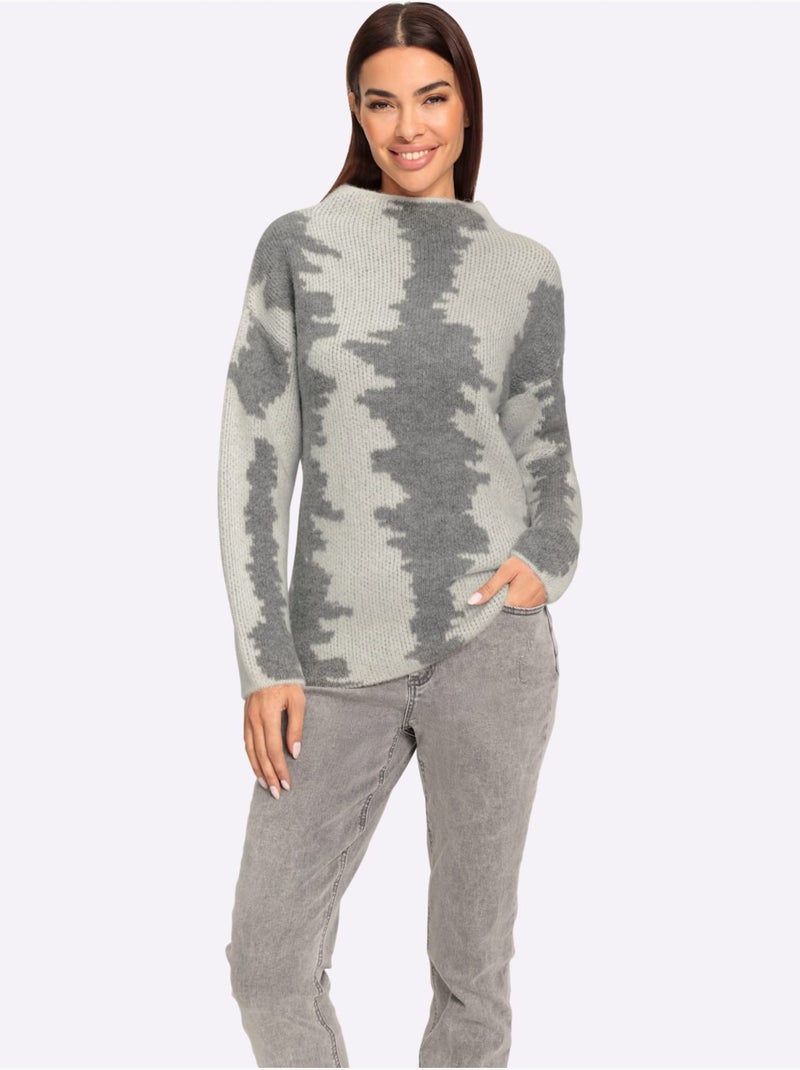 Pull à col montant motif jacquard tendance - taille standard - helline Gris Jaune - Kiabi