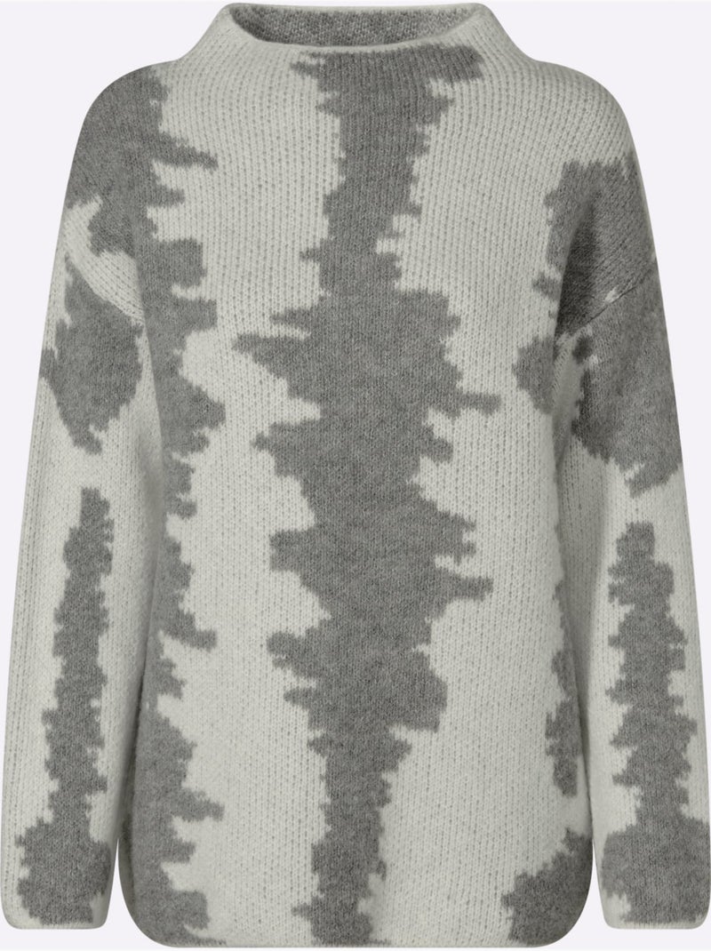 Pull à col montant motif jacquard tendance - taille standard - helline Gris Jaune - Kiabi