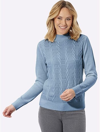 Pull à col montant motif structuré tendance - taille standard - moda vilona