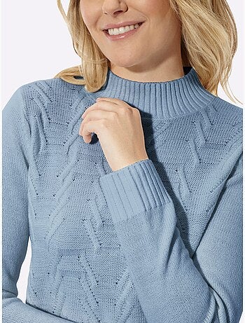 Pull à col montant motif structuré tendance - taille standard - moda vilona