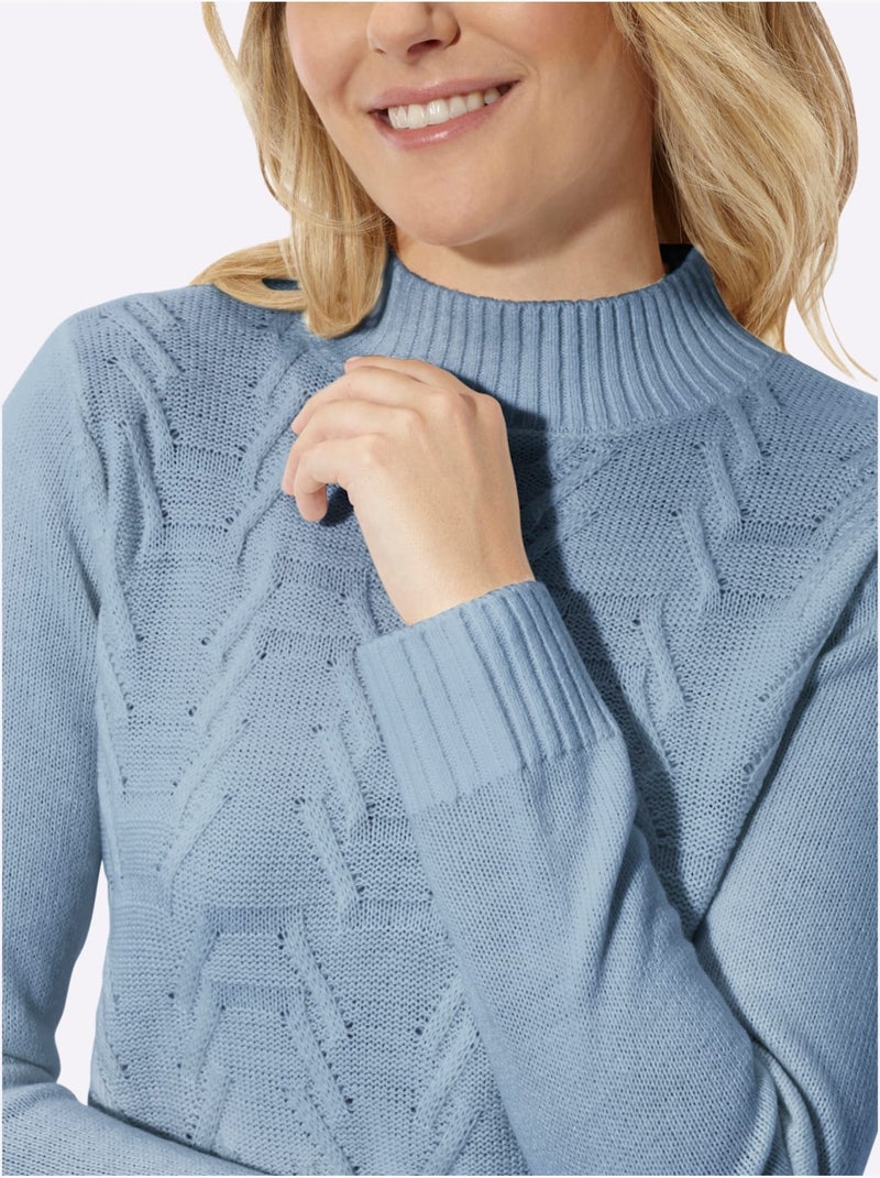 Pull à col montant motif structuré tendance - taille standard - moda vilona Bleu - Kiabi