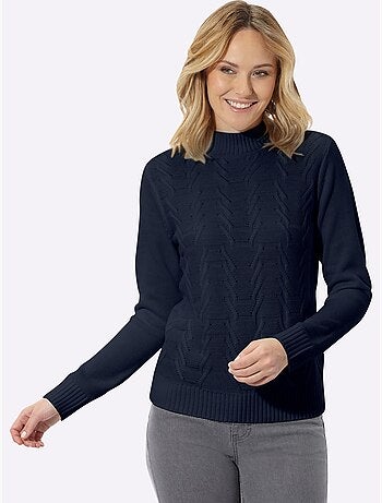 Pull à col montant motif structuré tendance - taille standard - moda vilona