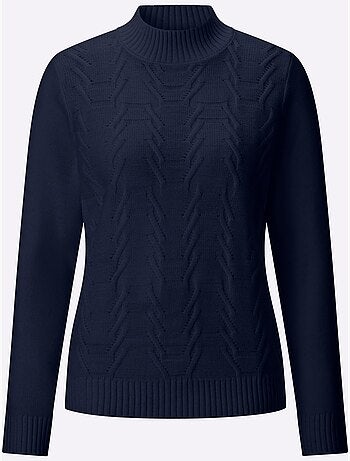 Pull à col montant motif structuré tendance - taille standard - moda vilona