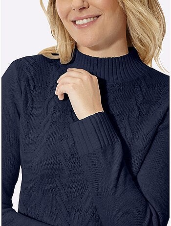 Pull à col montant motif structuré tendance - taille standard - moda vilona