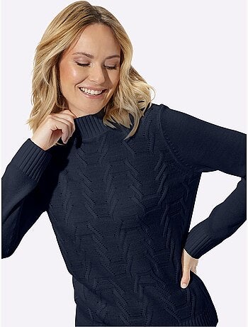 Pull à col montant motif structuré tendance - taille standard - moda vilona