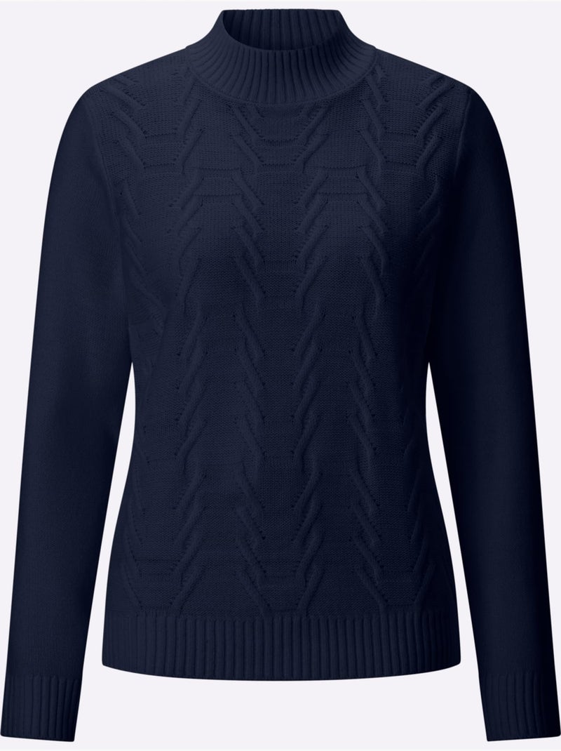 Pull à col montant motif structuré tendance - taille standard - moda vilona Bleu marine - Kiabi