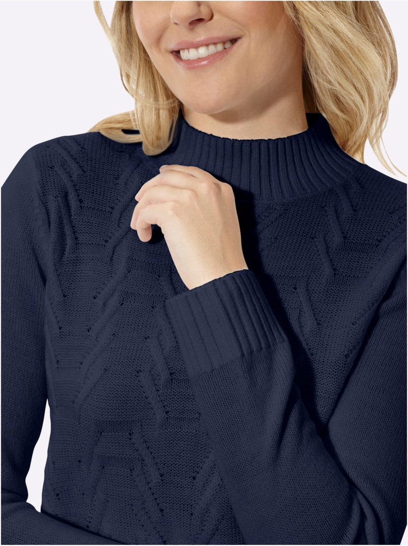 Pull à col montant motif structuré tendance - taille standard - moda vilona Bleu marine - Kiabi