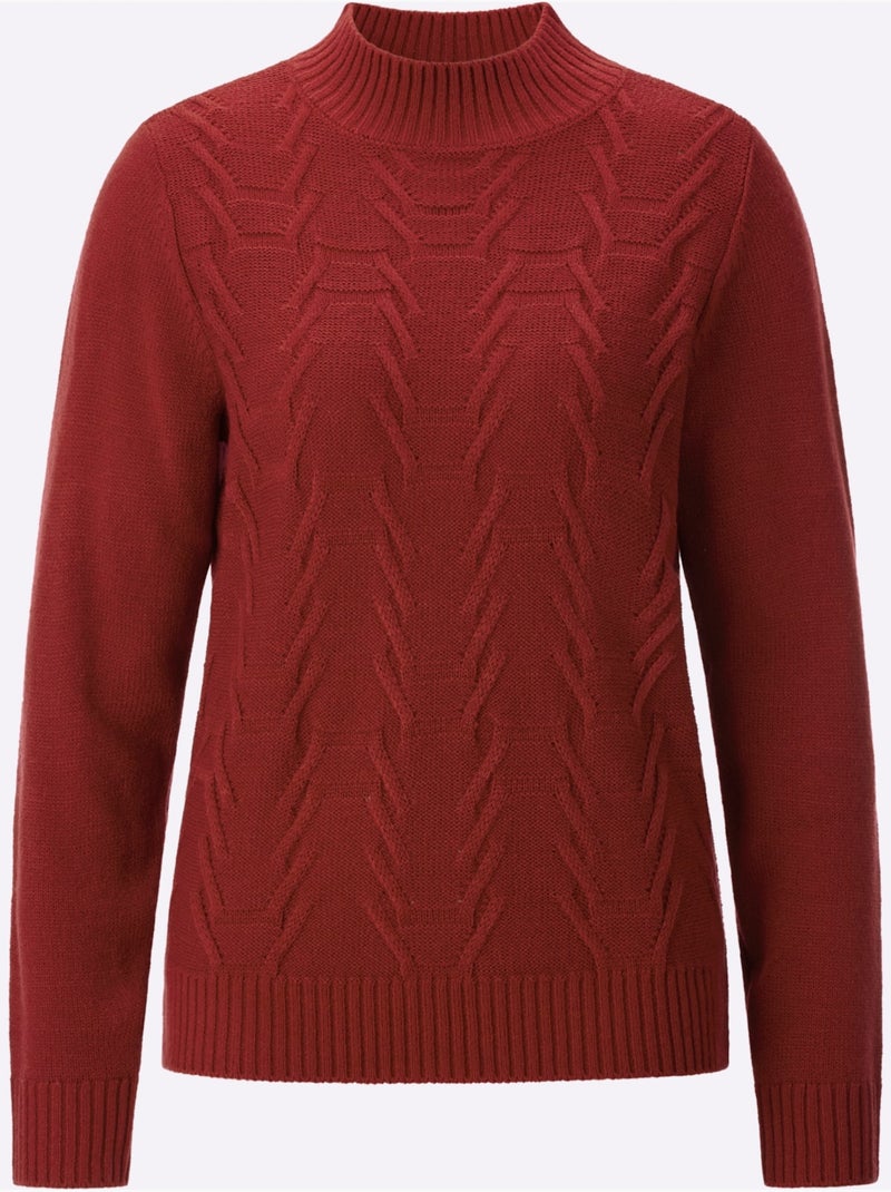 Pull à col montant motif structuré tendance - taille standard - moda vilona Cerise - Kiabi