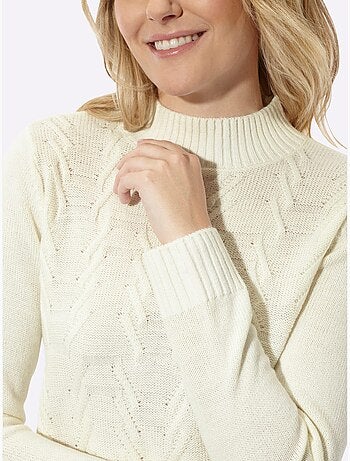 Pull à col montant motif structuré tendance - taille standard - moda vilona
