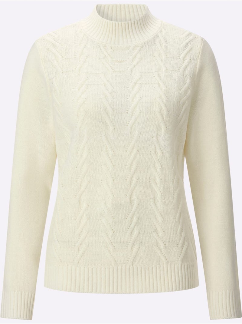 Pull à col montant motif structuré tendance - taille standard - moda vilona Ecru - Kiabi