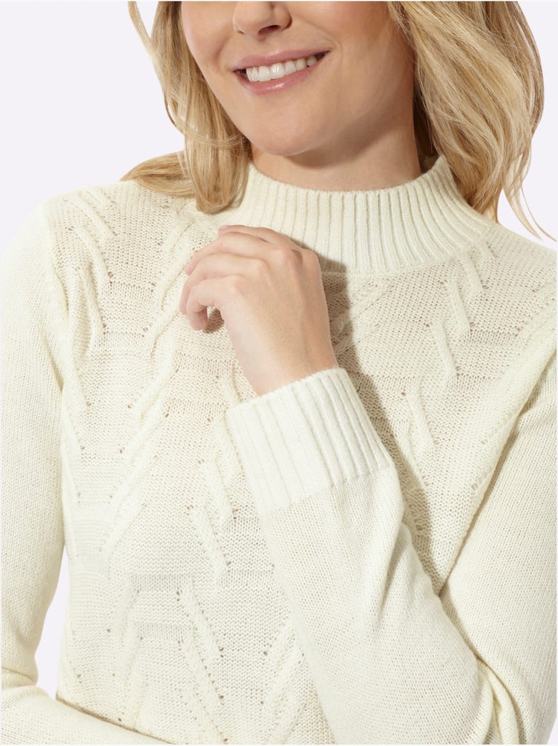 Pull à col montant motif structuré tendance - taille standard - moda vilona Ecru - Kiabi