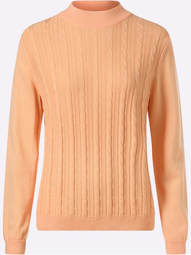 Pull à Col Montant Motif Torsadé Mode - Taille Standard - Moda Vilona Abricot - Kiabi