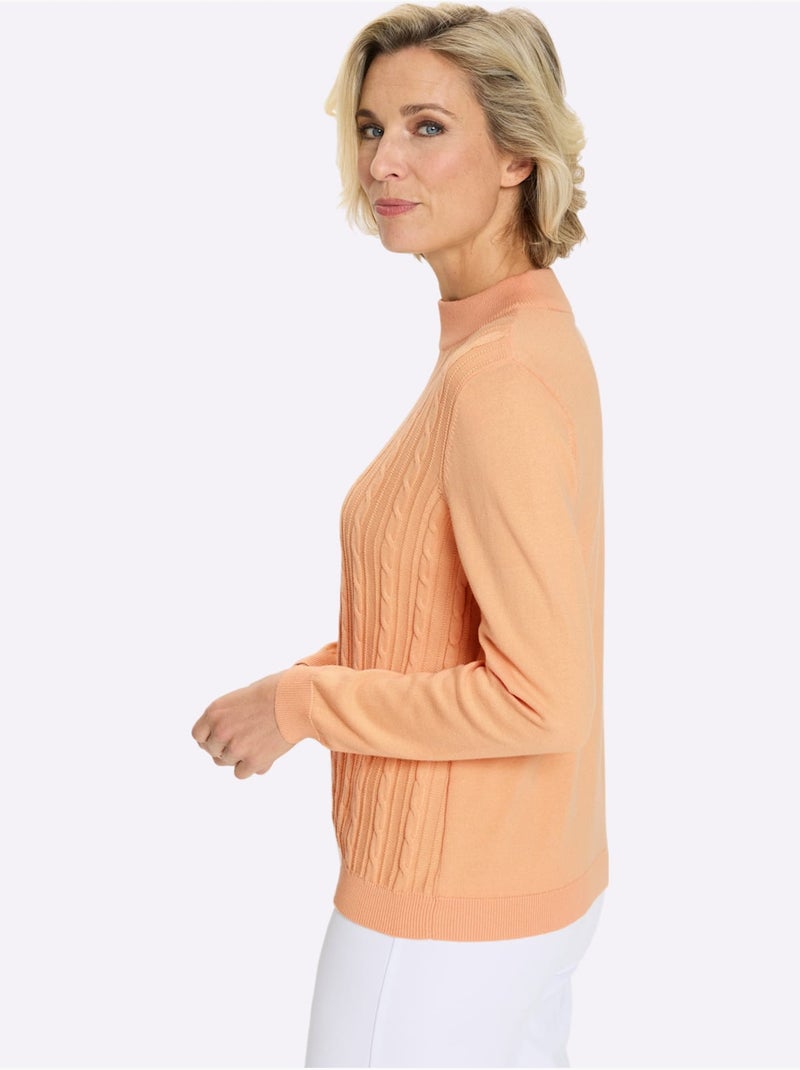 Pull à Col Montant Motif Torsadé Mode - Taille Standard - Moda Vilona Abricot - Kiabi