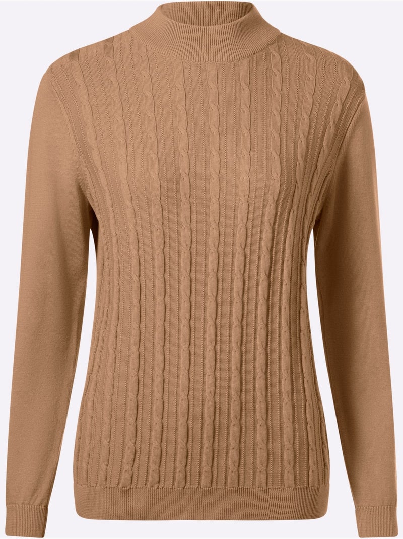Pull à Col Montant Motif Torsadé Mode - Taille Standard - Moda Vilona Doré - Kiabi