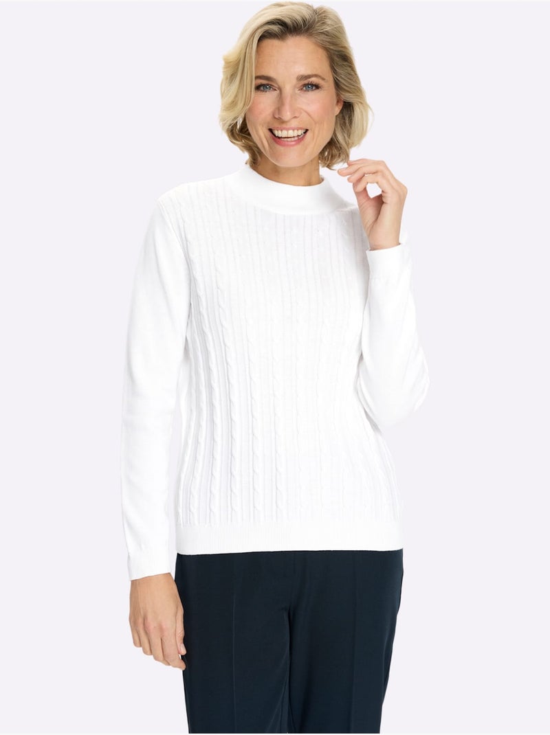 Pull à Col Montant Motif Torsadé Mode - Taille Standard - Moda Vilona Ecru - Kiabi