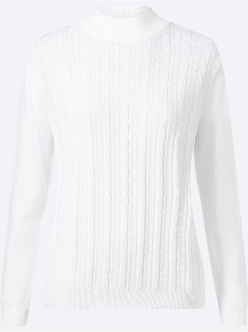 Pull à Col Montant Motif Torsadé Mode - Taille Standard - Moda Vilona Ecru - Kiabi