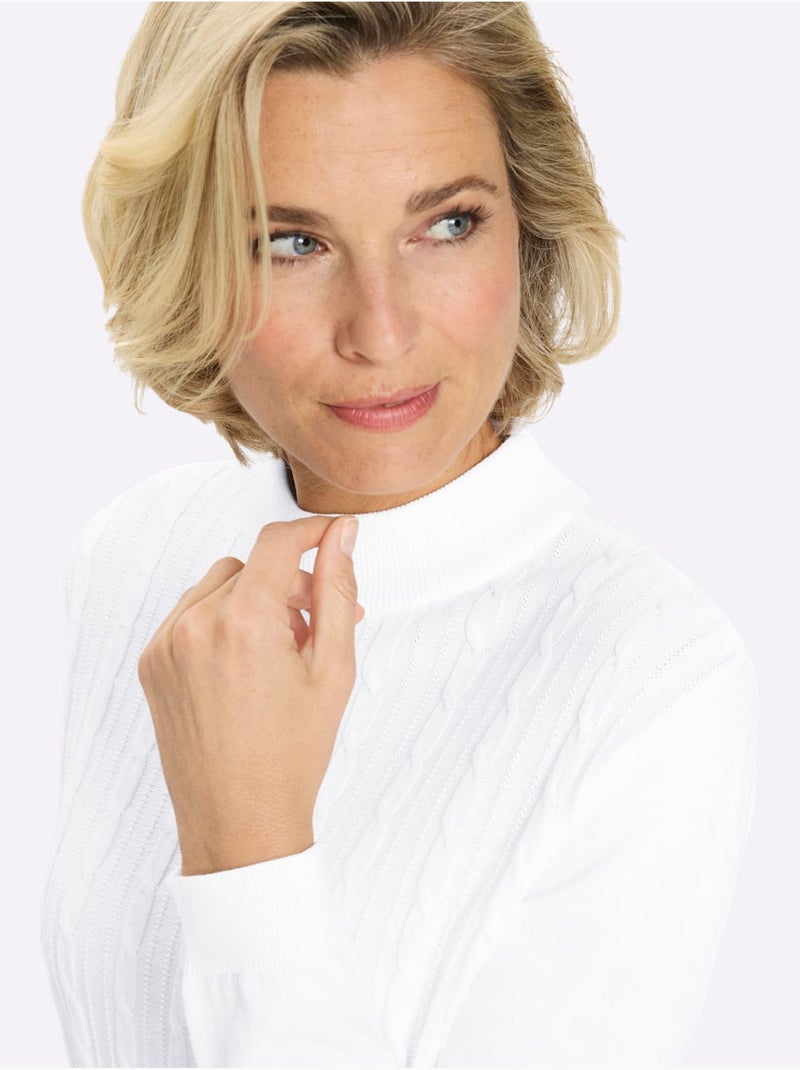 Pull à Col Montant Motif Torsadé Mode - Taille Standard - Moda Vilona Ecru - Kiabi