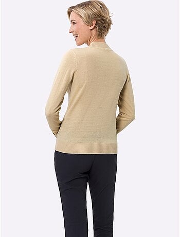Pull à col montant avec motif losanges tricoté et finitions côtelées - Taille standard - Moda Vilona