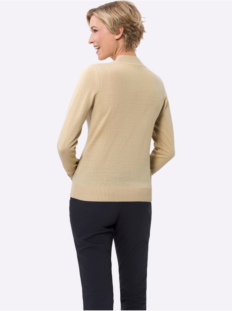 Pull à Col Montant Motif Tricoté Décoratif - Taille Standard - Moda Vilona Sable - Kiabi